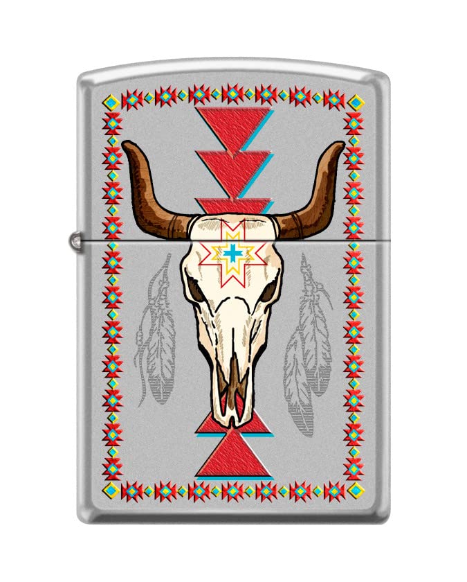 Zippo Lighter-Longhorn and Feathers Satin Chrome Windproof Lighter #Z5492
