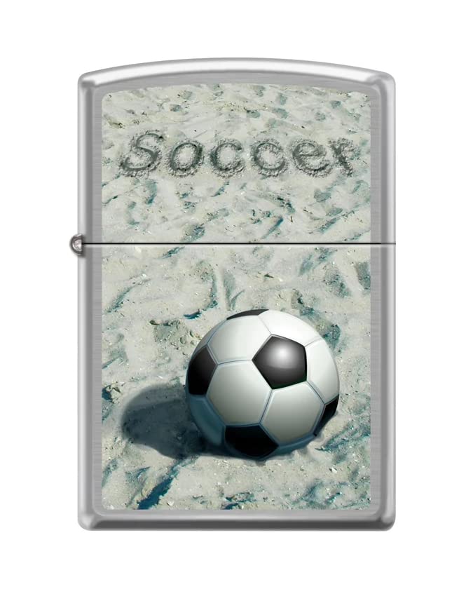 Zippo Lighter- Personalized Engrave Soccer Ball in The Sand Brushed Chrome Z5415