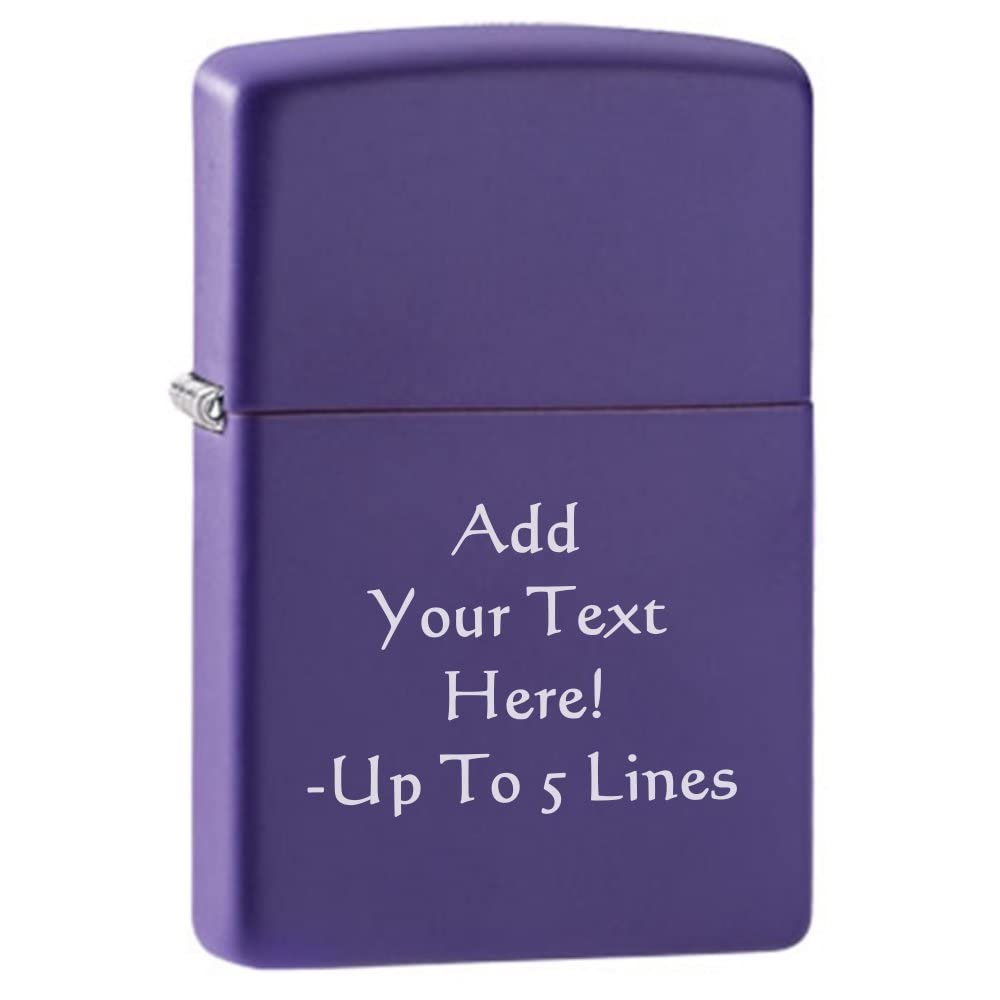 Zippo Lighter – Personalized Custom Message Engraved Windproof Classic Pocket Lighter Purple Matte