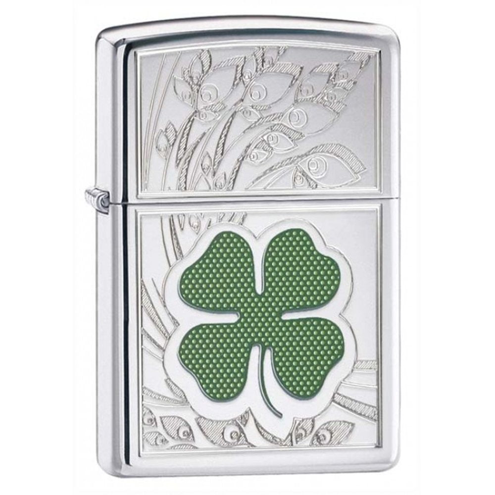 Zippo Lighter- Personalized Engrave Lucky Clover Shamrock High Polish 24699