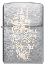 Load image into Gallery viewer, Zippo Lighter - Custom Engraved with Your Message - Skull Castle Design, Engraved - Brushed Chrome 46477
