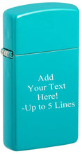 Load image into Gallery viewer, Zippo Lighter - Personalized Customize Message Engrave on Slim Size Windproof Lighter (Turquoise) #49529
