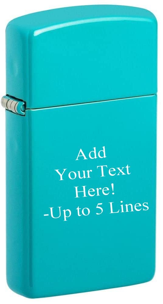 Zippo Lighter - Personalized Customize Message Engrave on Slim Size Windproof Lighter (Turquoise) #49529