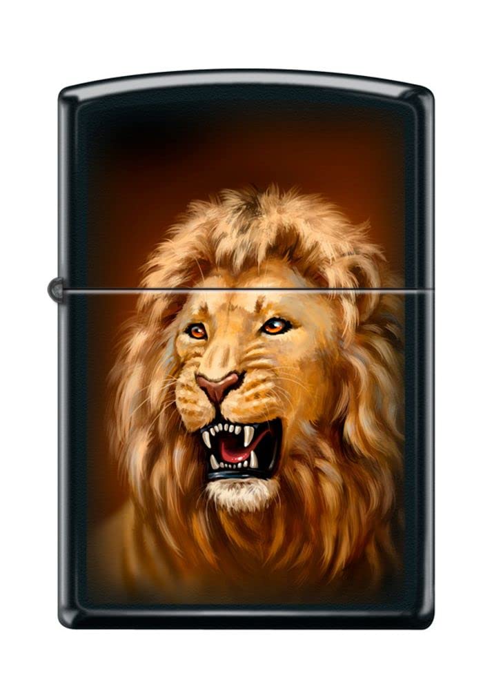 Zippo Lighter- Personalized Message Engrave for Lion Roaring Black Matte #Z5195