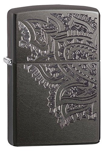 Zippo Lighter- Personalized Engrave for Art Shadowy Gray Iced Paisley 29431