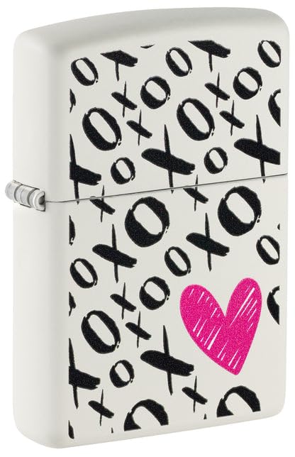 Zippo Lighter - Custom Engraved with Your Message - Hugs and Kisses Design - White Matte 46471