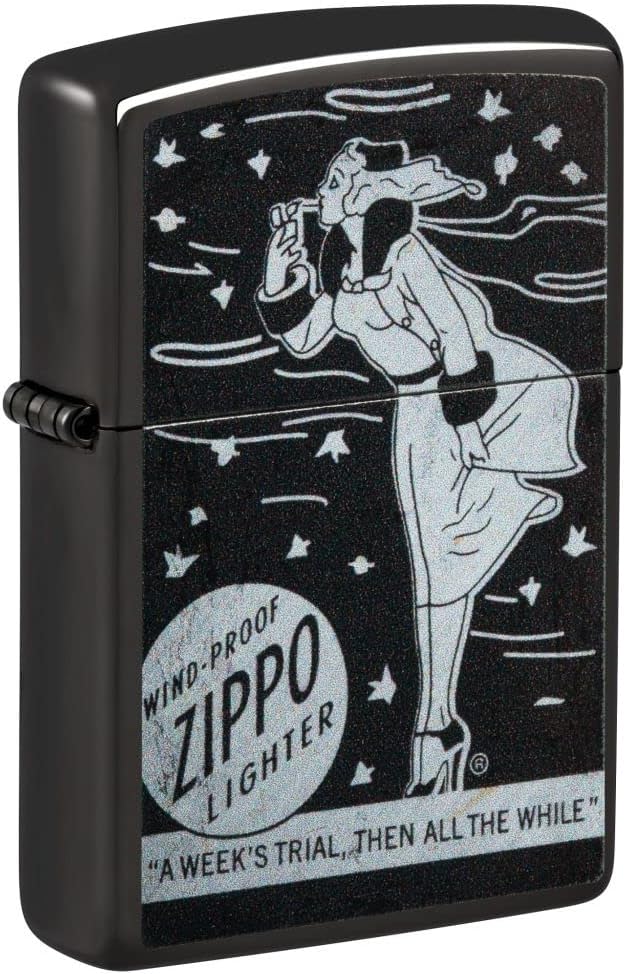 Zippo Windy Design High Polish Black Pocket Lighter