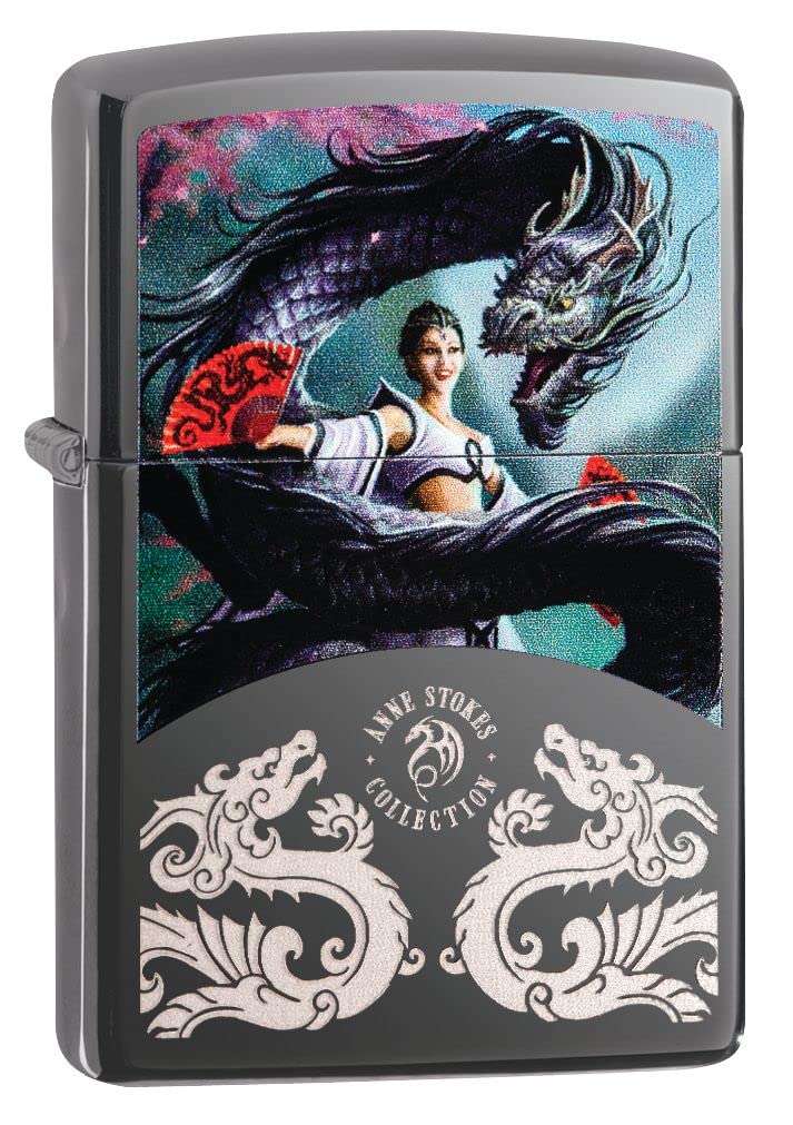 Zippo Lighter- Personalized Message Engrave for Dragons Woman Black Ice #Z5113