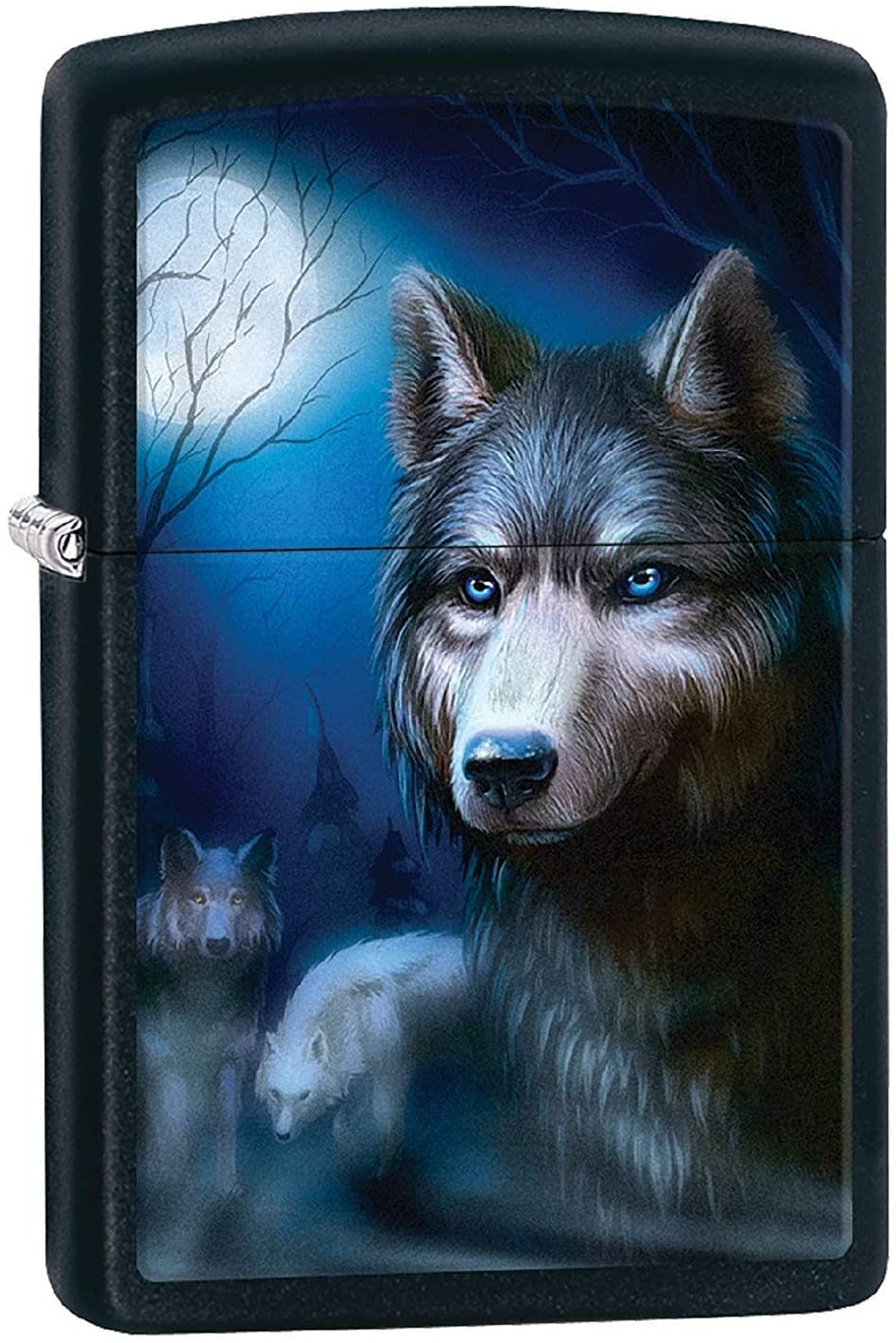 Zippo Lighter- Wolf and Moon Night Black Matte Windproof Lighter #Z432