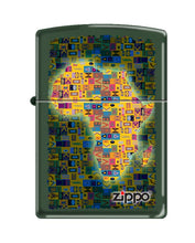 Load image into Gallery viewer, Zippo Lighter-Personalized Custom Message Engraved on Backside African Map Design Green Matte Windproof Lighter #Z5482
