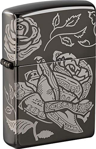 Zippo Lighter- Personalized Engrave Blossoms Flower Rose and Currency 49156