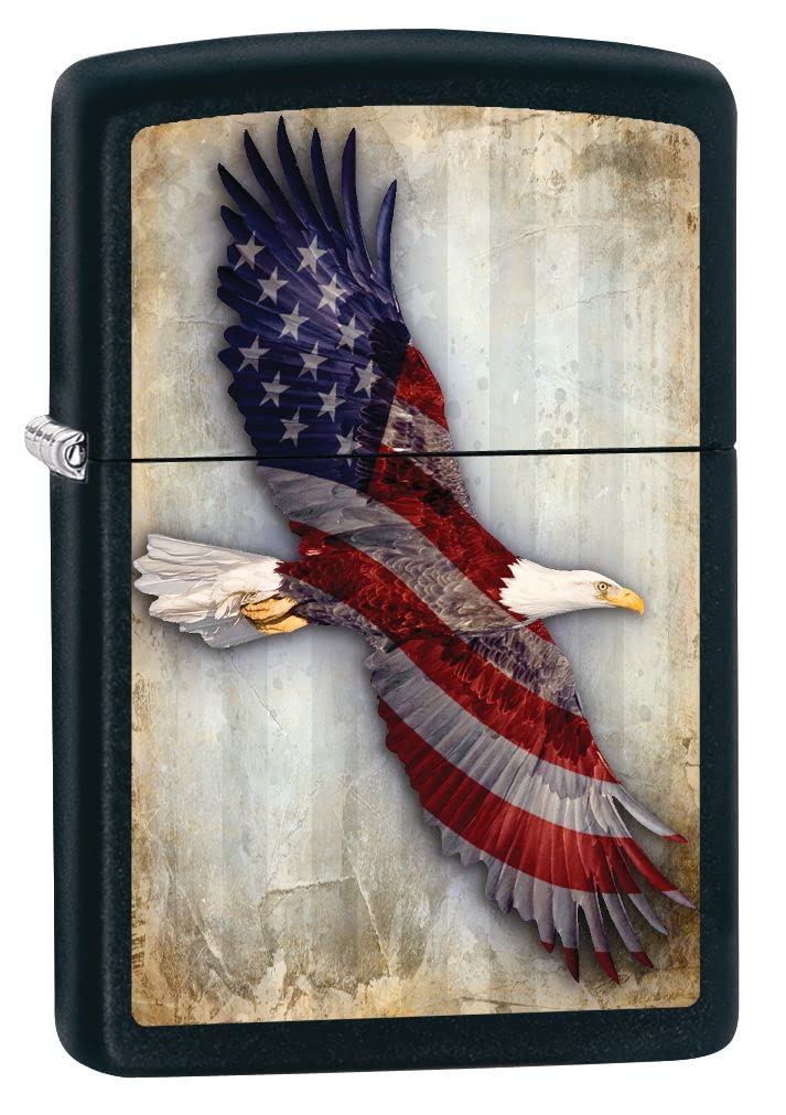 Zippo Lighter- Bald Flag Eagle USA Black Matte Windproof Lighter #Z5078