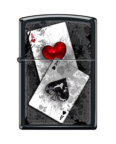 Zippo Lighter- Ace of Spades Hearts Black Matte Windproof Lighter #Z5279