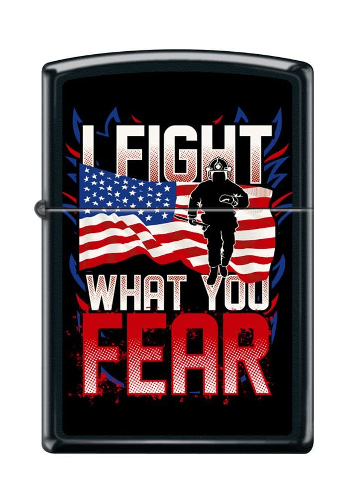 Zippo Lighter- Fireman Flag I Fight What You Fear Black Matte Lighter #Z5241