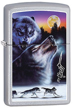 Load image into Gallery viewer, Zippo Lighter- Personalized Message Engrave Wolf WolvesZippo Lighter Satin Z503
