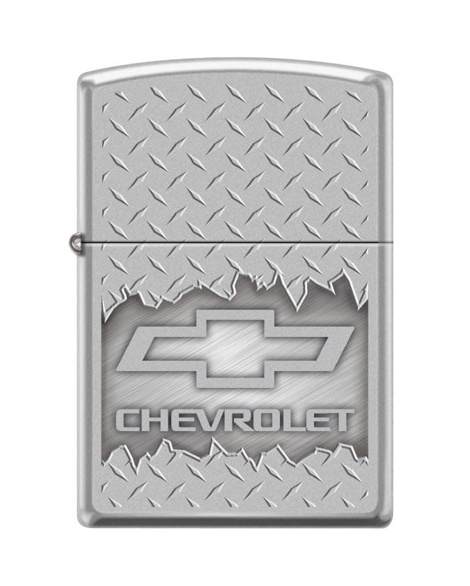 Zippo Lighter -for Chevy Chevrolet Bowtie Logo Diamond Plate Satin Chrome #Z5341