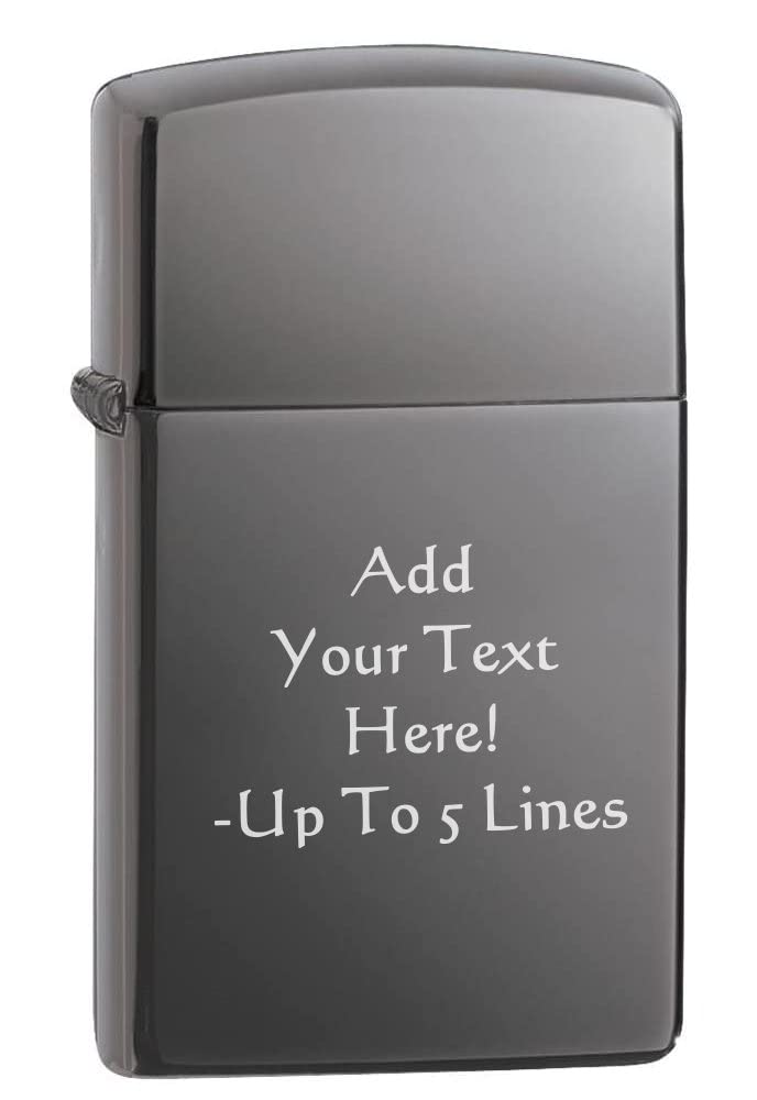 Zippo Lighter - Personalized Customize Message Engrave on Slim Size Windproof Lighter (Black Ice #20492)
