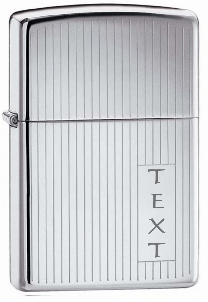 Zippo Lighter - Personalized Custom Message Engrave Chrome Windproof Lighter High Polish Chrome Engine Turned 350