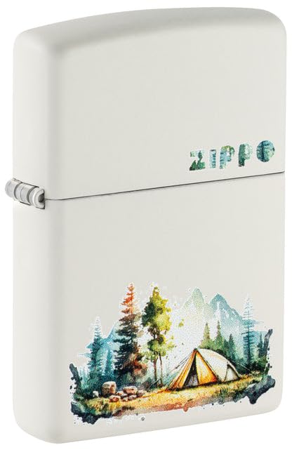 Zippo Lighter - Custom Engraved with Your Message - Nature Retreat Design - White Matte 46474