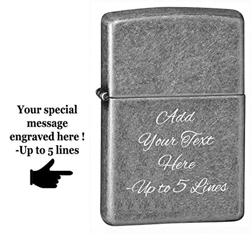 Zippo Lighter- Personalized Message Engrave Antique Silver Plate #121FB