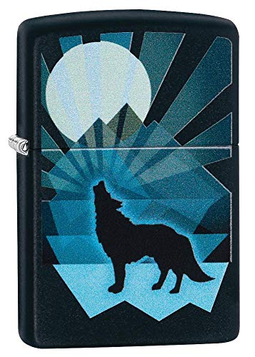 Zippo Lighter- Personalized Engrave Wolf Lighter Black and Blue 29864