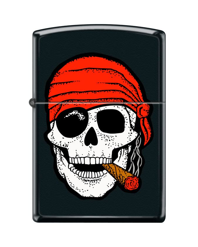 Zippo Lighter- Personalized Engrave Skull with Cigar Black Matte #Z5489