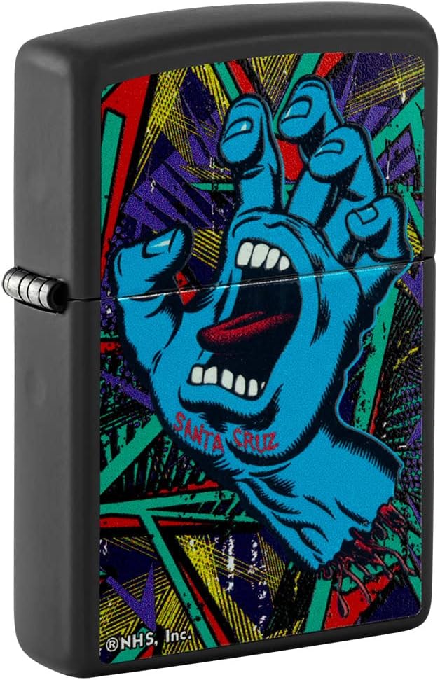 Zippo Santa Cruz Screaming Hand Black Light Black Matte Pocket Lighter