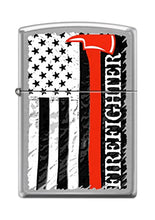 Load image into Gallery viewer, Zippo Lighter- Personalized Engrave for Firefighter US Flag Brushed Chrome Z5242
