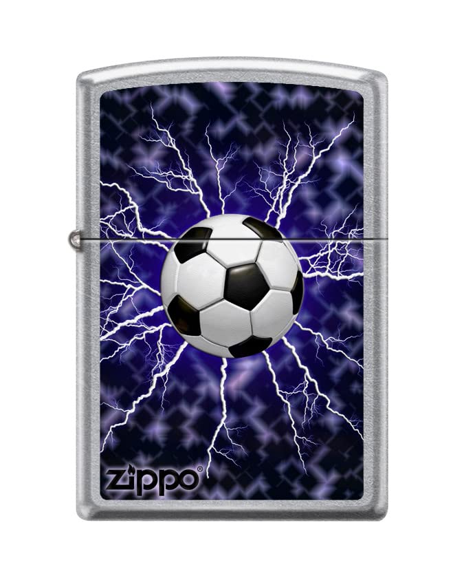 Zippo Lighter-Personalized Custom Message Engraved on Backside Soccer Ball Lightning Street Chrome Windproof Lighter #Z5395