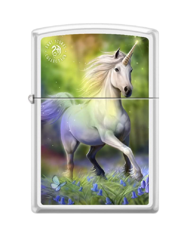 Zippo Lighter- Personalized for Anne Stokes Unicorn Butterfly White #Z5330
