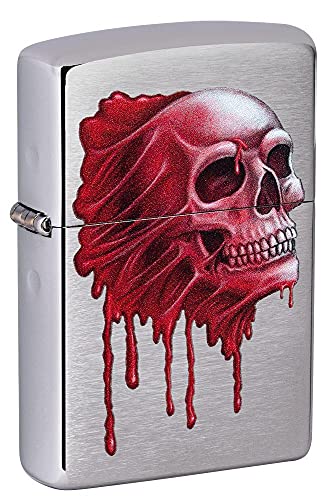 Zippo Lighter- Personalized Message for Skull with Blood Brushed Chrome #49603