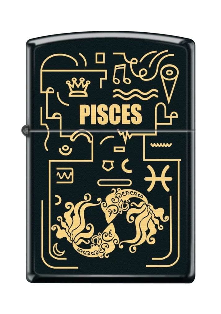 Zippo Lighter- Pisces Zodiac Black Matte Windproof Lighter #Z5305