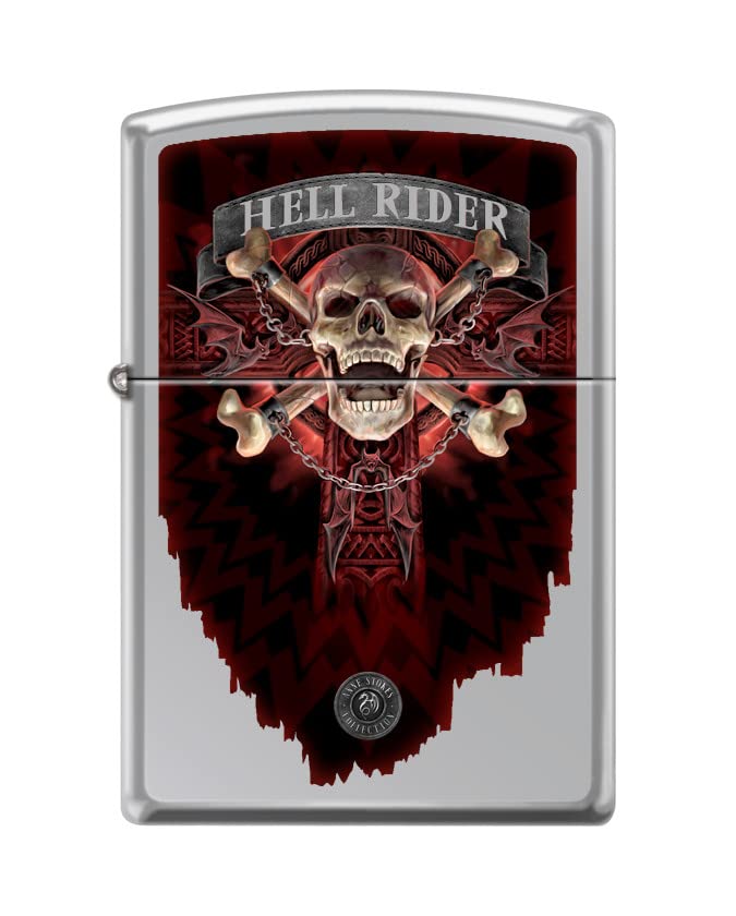 Zippo Lighter -for Anne Stokes Hell Rider Skull Crossbones Devil Hell #Z5356