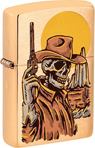 Zippo Lighter-Personalized Engrave Wild West Skeleton Design Brushed Brass 48519