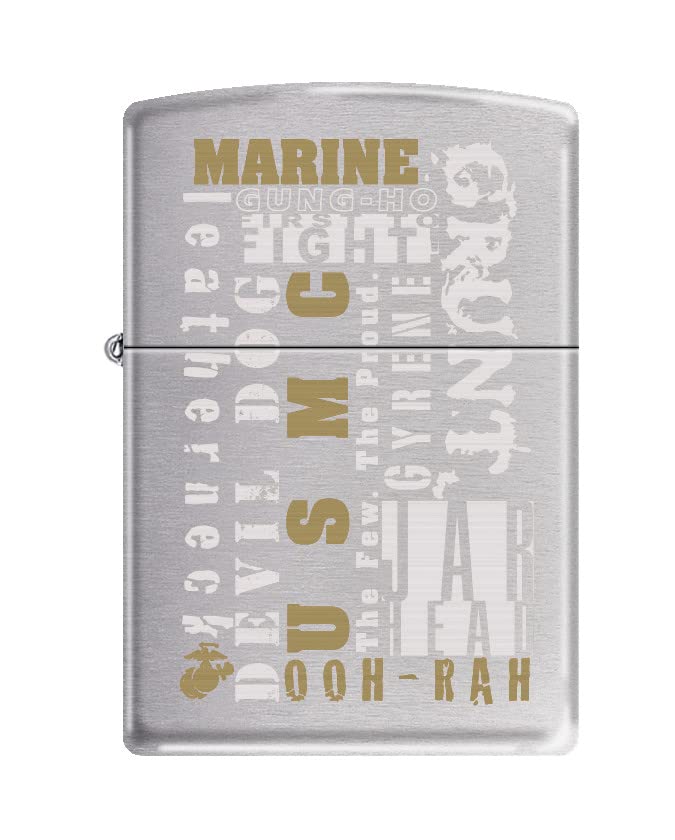 Zippo Lighter -Personalized Customize Message Engrave on Backside for USMC Ooh-Rah! Devil Dogs First to Fight Grunt Military Brush Chrome #Z5346