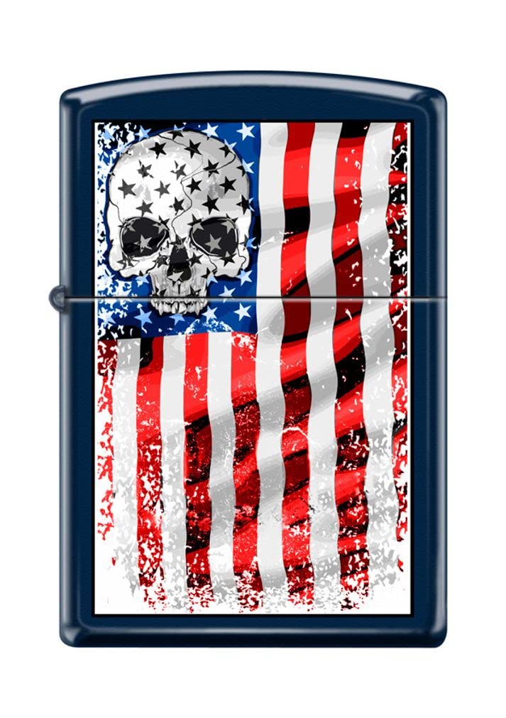 Zippo Lighter- Skull American Flag Stripe Navy Matte Windproof Lighter #Z5174