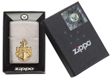 Load image into Gallery viewer, Zippo Lighter- Personalized Message Engrave for Navy Brushed Chrome #280ANC
